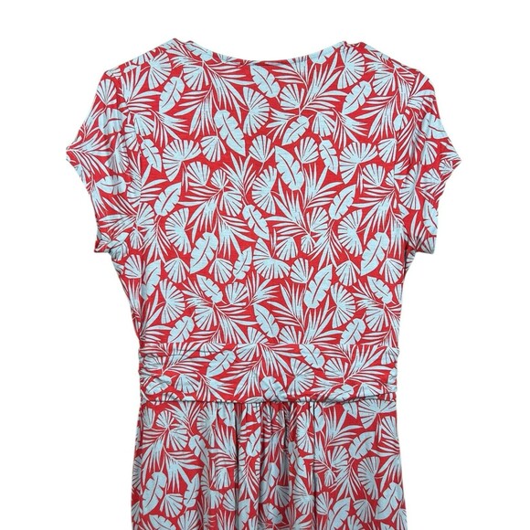 Boden Lola Jersey Swing Dress Short Sleeve V-Neck Red Palm Tropical‎ Women's 8R - Picture 7 of 10